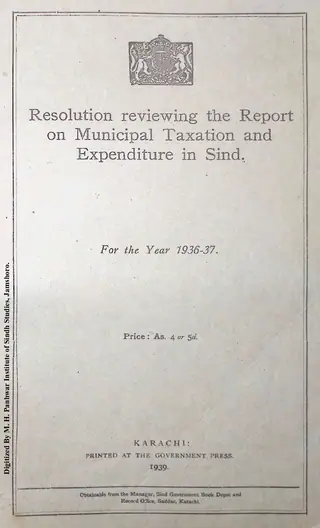 ريزوليوشن رويوونگ دي رپورٽ آن ميونيسپل ٽيڪسيشن اينڊ ايڪسپينڊيچر ان سنڌ 1936-1937