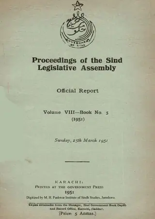 Proceedings of the Sindh Legislative Assembly (Volume 8, Number 5, 1951)