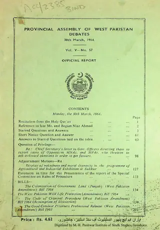 Provincial Assembly of West Pakistan Debates (Volume 5, Number 57, 1964)