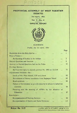 Provincial Assembly of West Pakistan Debates (Volume 5, Number 61, 1964)