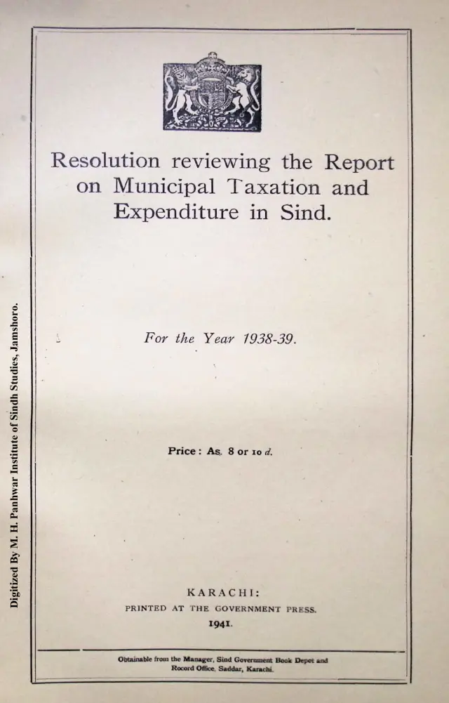 Resolution Reviewing the Report on Municipal Taxation and Expenditure in Sindh 1938-1939