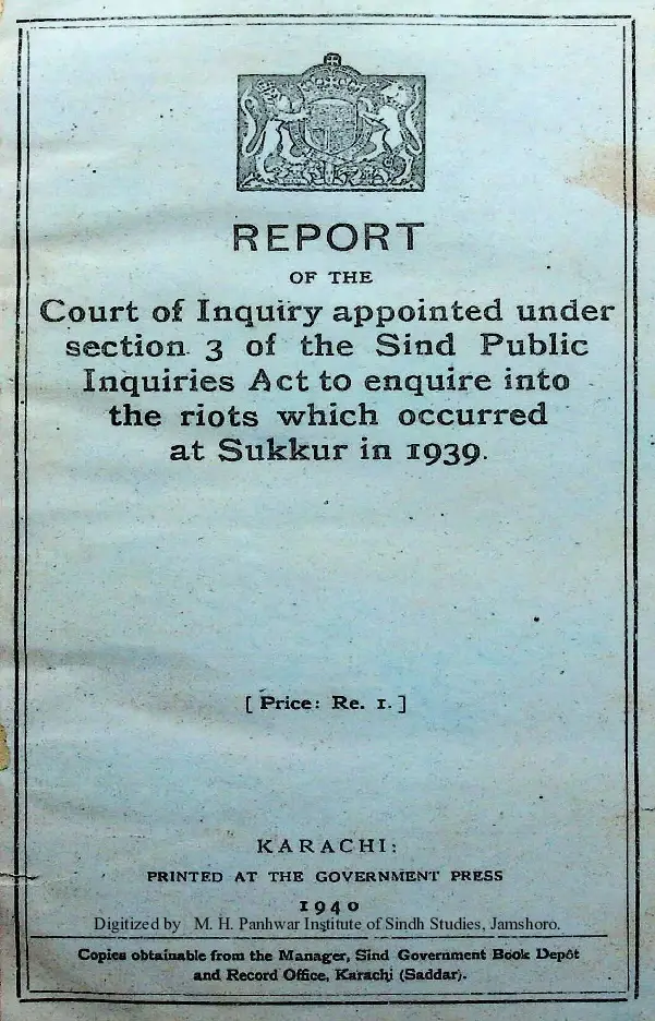 Report of the Court of Inquiry Into the Riots Which Occurred at Sukkur 1939