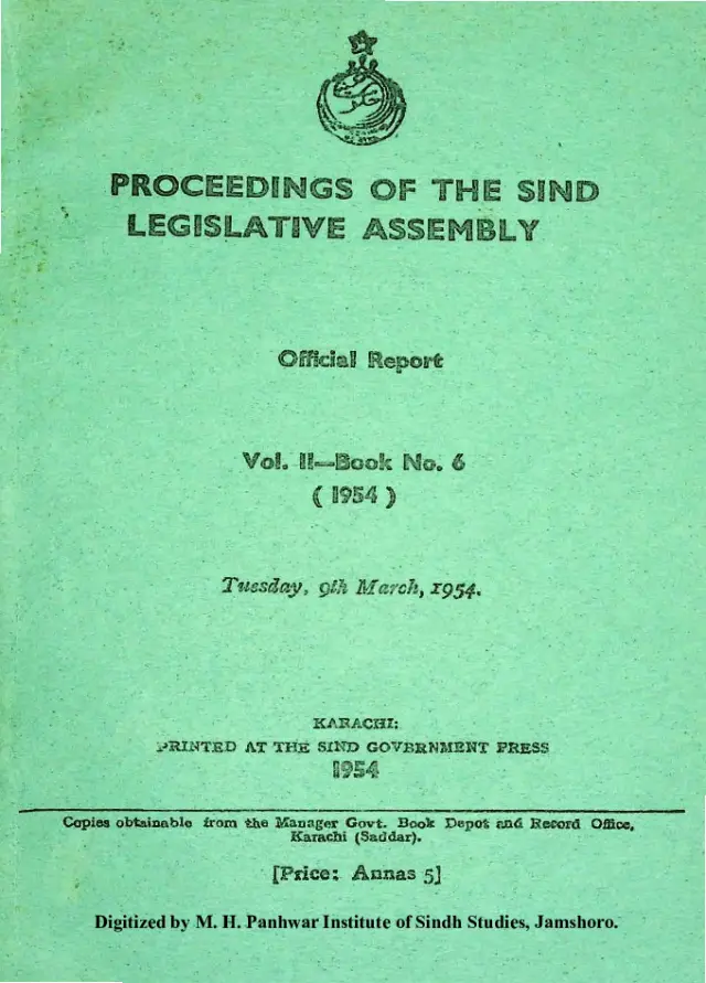 Proceedings of the Sindh Legislative Assembly (Volume 2, Number 6, 1954)